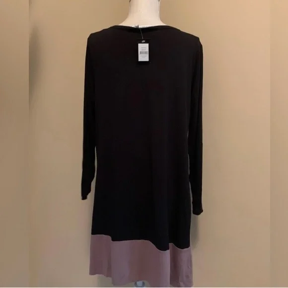 Black and Mocha Color Block Tunic Blouse Top - Picture 5 of 11